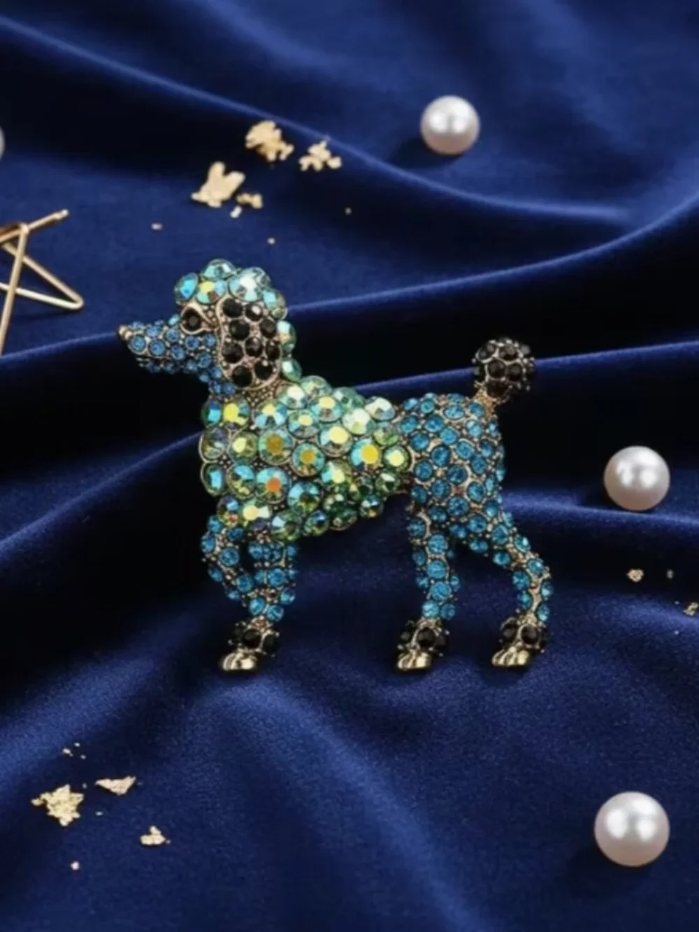 Vintage Style Crystal Rhinestone embellished Poodle Puppy Brooch